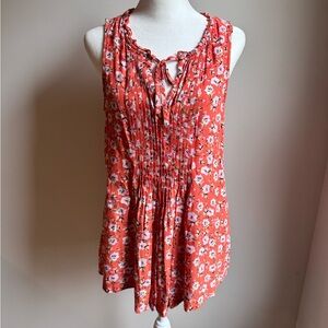 Sanctuary Garden Swing Top‎ Floral Sleeveless Blouse Orange Size Small Tie Front